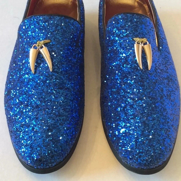 💎 Blue Glitter Loafers Gold Tassels Size US8 Euro41 - Picture 2 of 11